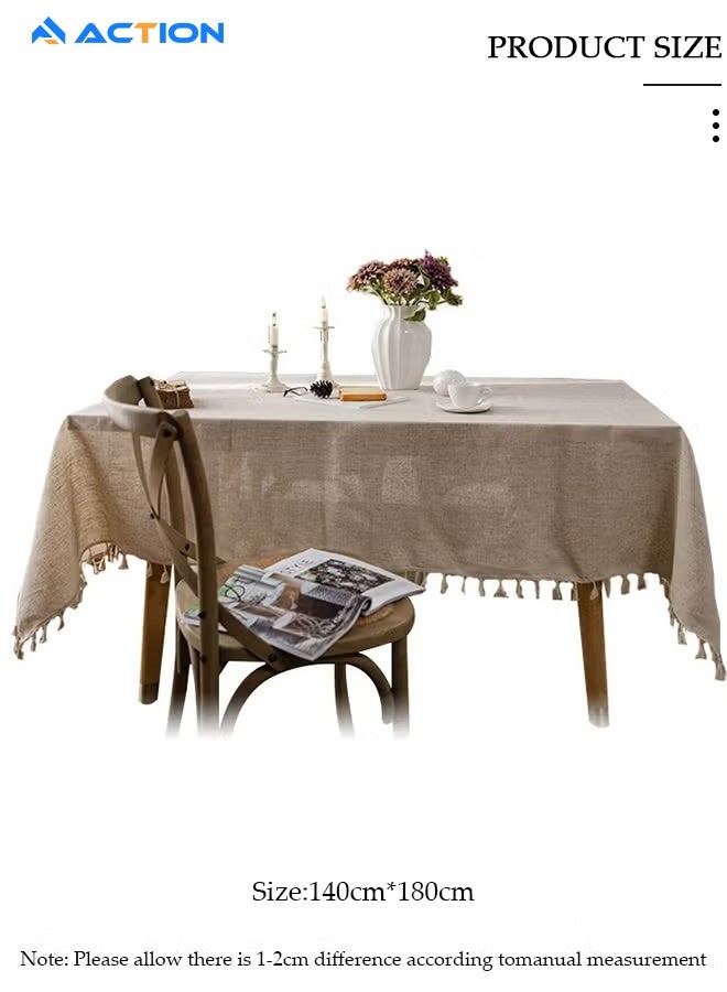 ACTION Tablecloths For Rectangle Tables, Cotton Linen Table Cloth Waterproof Tablecloth Wrinkle Dining Tables Cover, Soft Fabric Table Cloths With Tassels, 140*180cm - Image 2